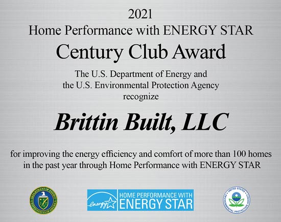 Brittin Built Century Club Award for Home Performance with Energy Star